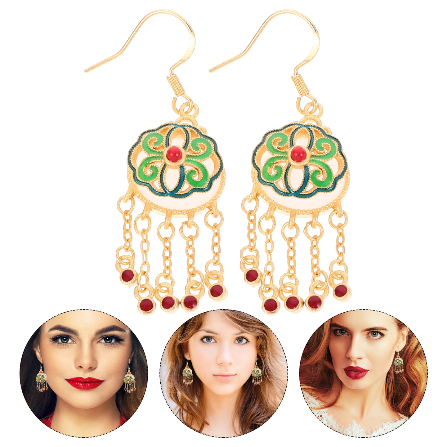 1 Pair Vintage Earrings Jade Earrings Tassel Earrings Dangle Earrings Drop Earrings