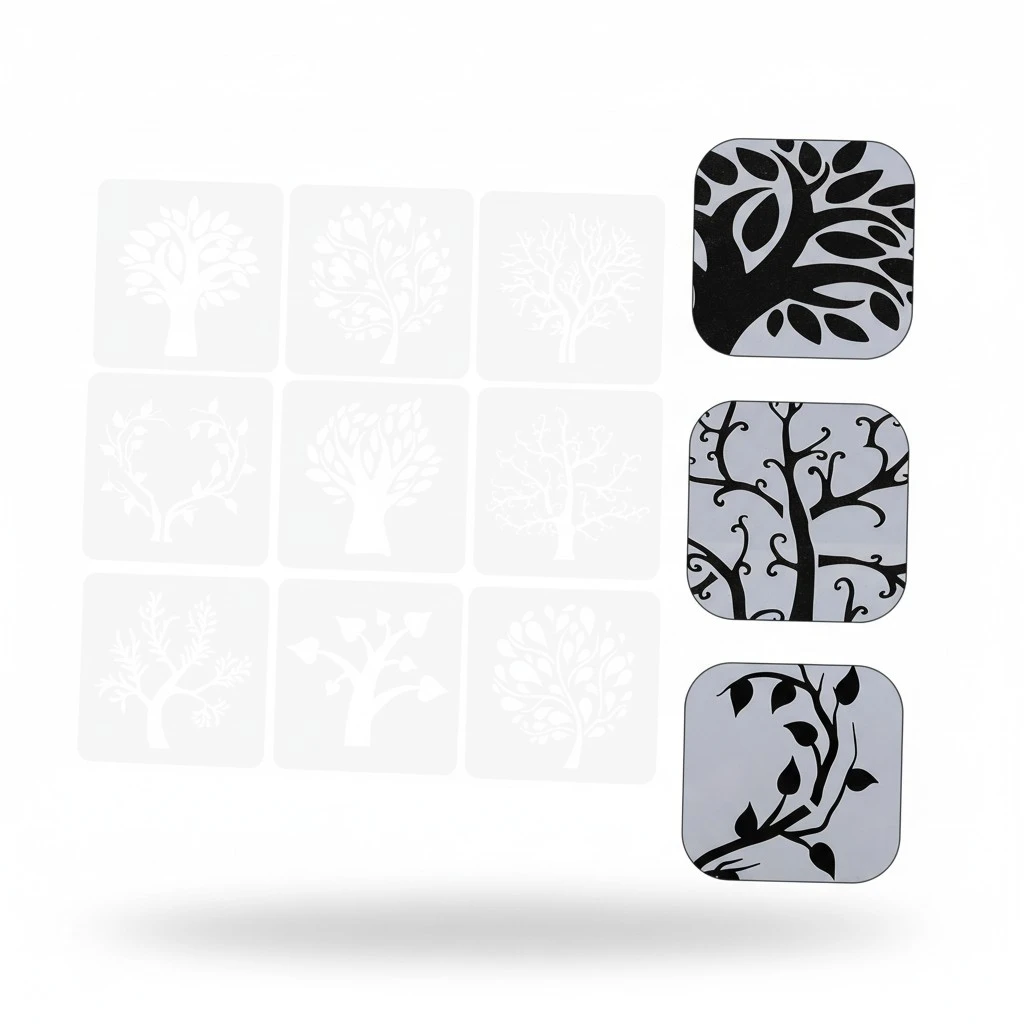 9pcs Stencils for Painting Tree Stencils Plastic DIY Tree Stencil Painting Stencils for Wall Wood Canvas