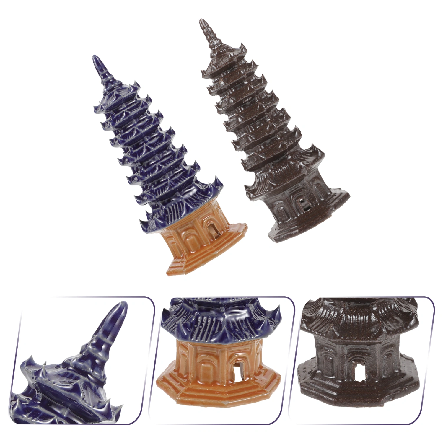 2pcs Miniature Vintage Tower Ornaments Ceramic Fish Tank Decorations Decorative Accessories