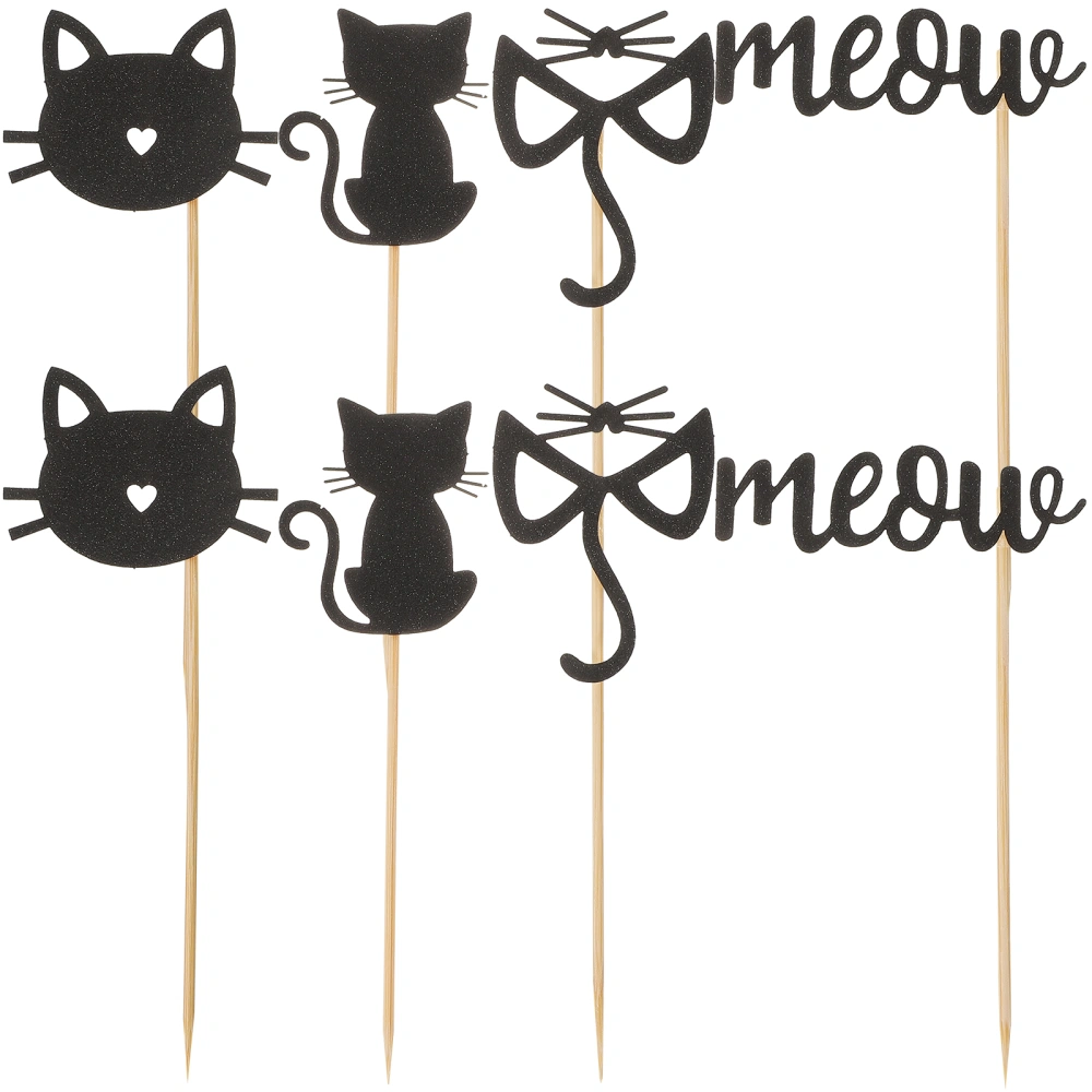 24pcs Cat and Meow Cupcake Toppers Cupcake Picks Cupcake Decoration Cat Themed Party Dessert Toppers