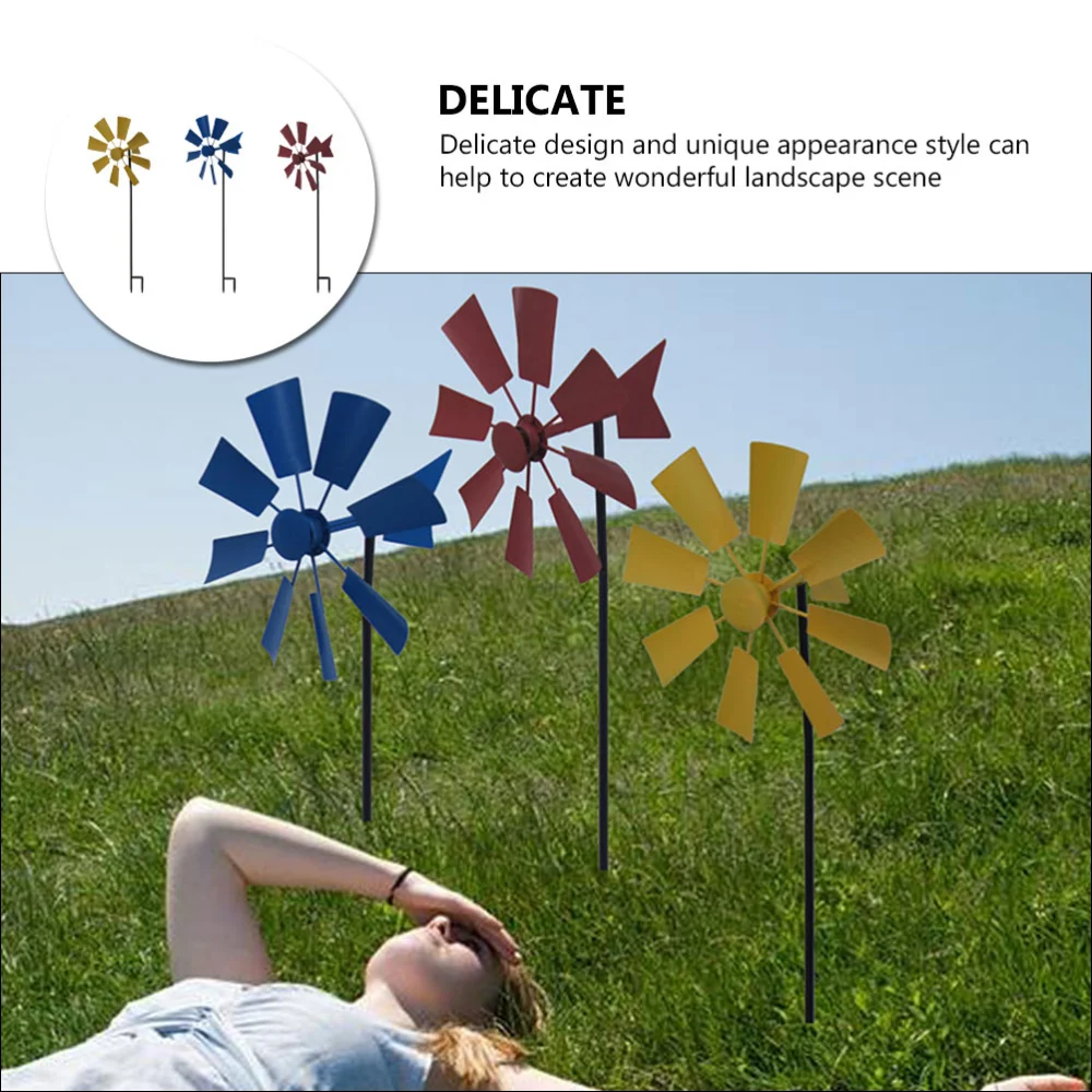 3Pcs Garden Wind Spinner Outdoor Metal Lawn Pinwheels Party Decoration Windmill Spinners