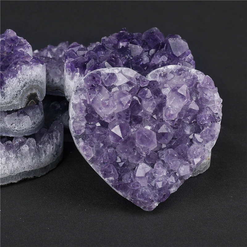 Heart Crystal Stone Ornament Natural Amethyst Craft Decorative Crystal Stone Decoration Table Decor