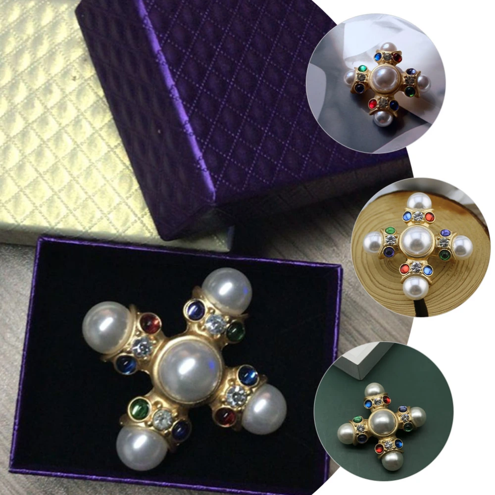 Retro Pearl Cross Brooch Pin Women Fashionable Pearl Brooch Personalized Jewelry For Women