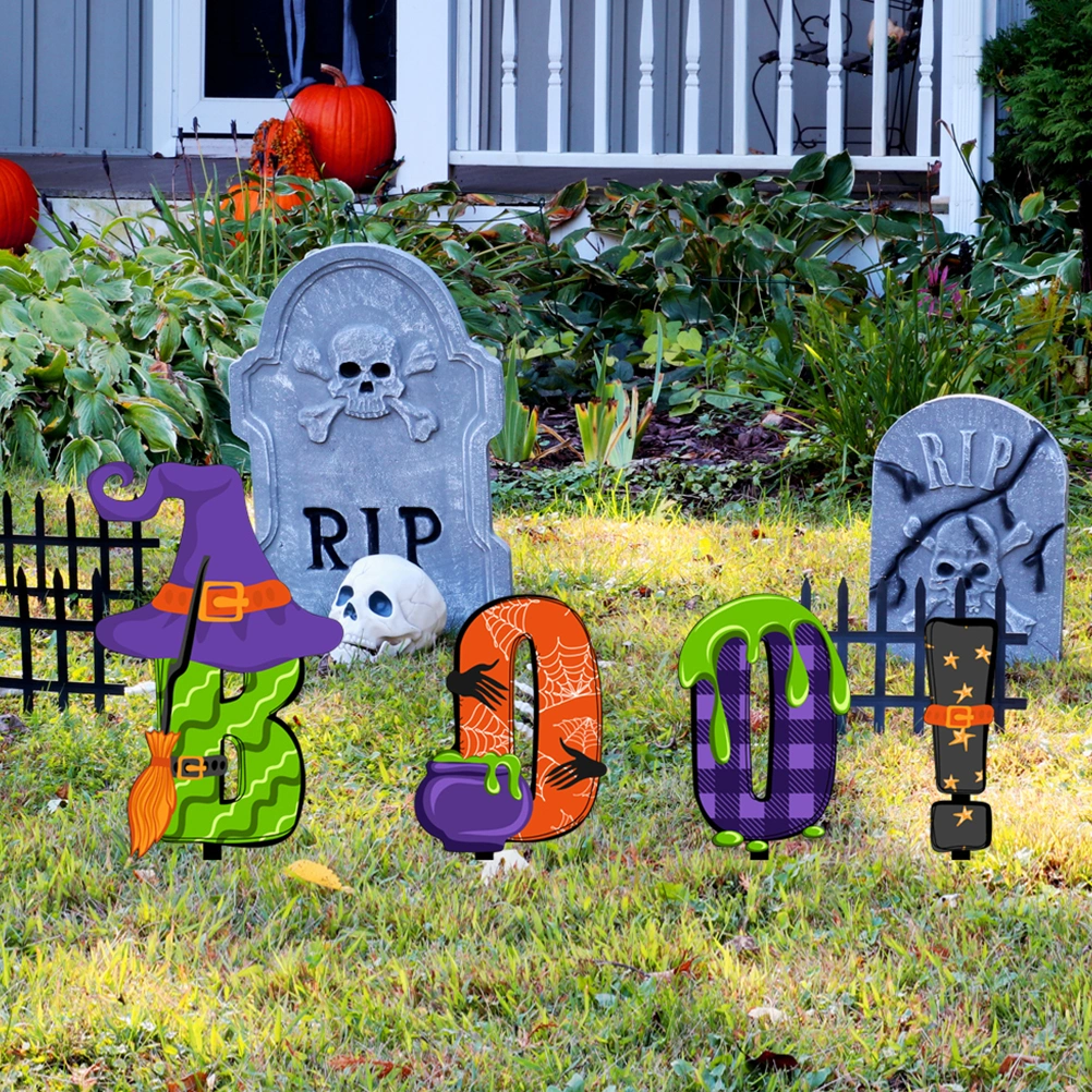 4Pcs Halloween Yard Decoration Cartoon Halloween Garden Stake Acrylic Halloween Decor Halloween Prop