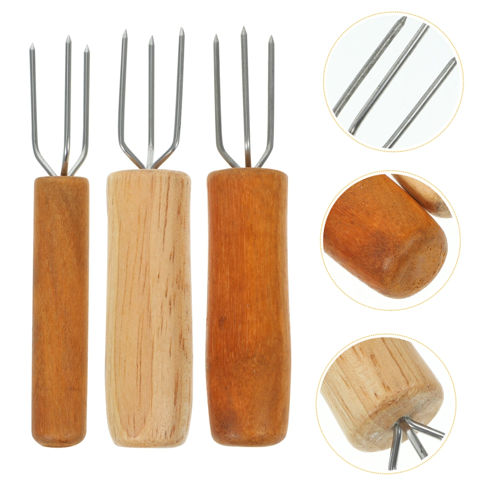 6PCS  Corn Holders Stainless Steel Corn Holders with Wooden Handle Skewers Corn Forks