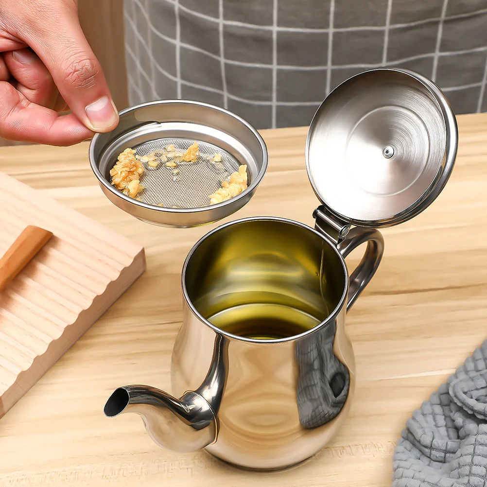 Stainless Steel Oil Kettle Stainless Steel Oil Strainer Pot Oil Dispenser With Removable Strainer