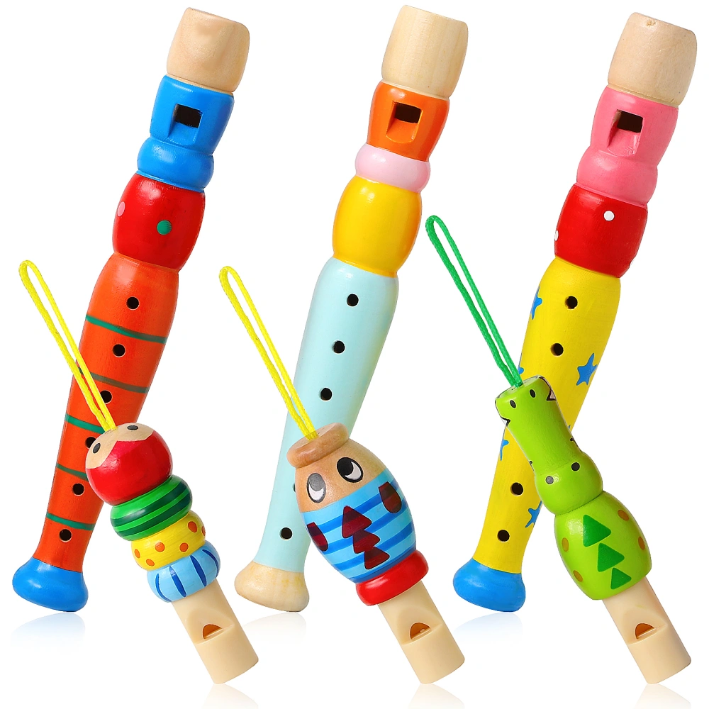 3 Pcs Wooden Whistles Cartoon Animal Whistles Toys with 3 Pcs Wooden Recorders Toys Toddler Kids Educational Musical Toys