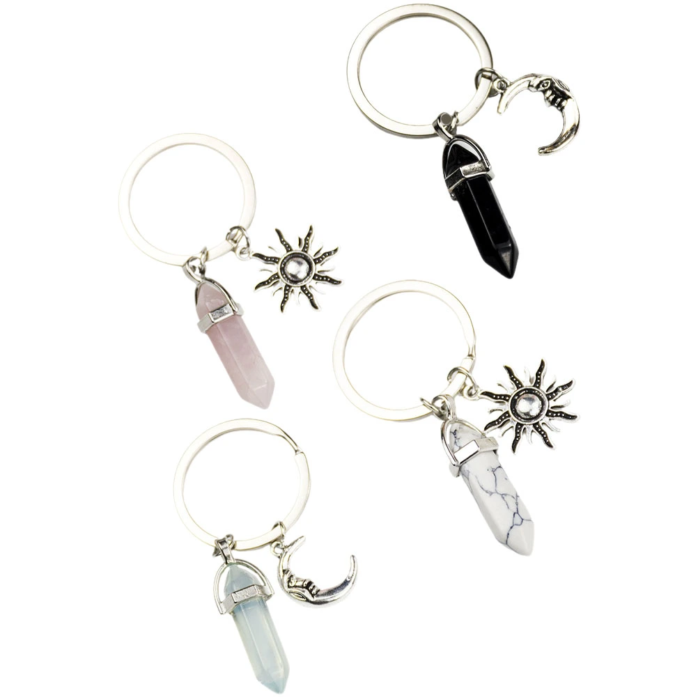 4 pcs Crystal Keychain Matching Couple Keychain Sun and Moon Charm Keychain Pendant Keyrings