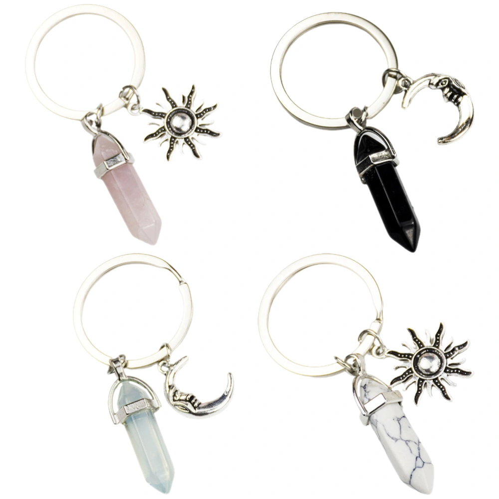 4 pcs Crystal Keychain Matching Couple Keychain Sun and Moon Charm Keychain Pendant Keyrings