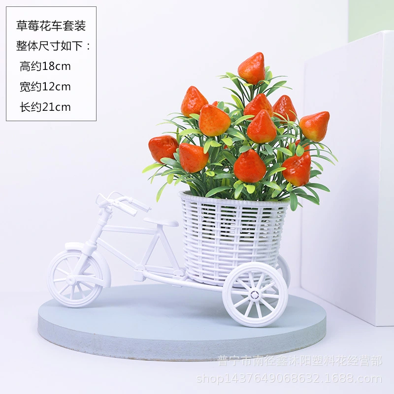 Bicycle Artificial Flower Decor Simulated Strawberry Ornament Faux Flower with Bike Basket