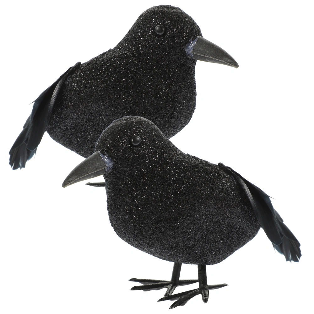 2pcs Halloween Crow Model Small Foams Crow Modeling Decor Simulation Crow Decor