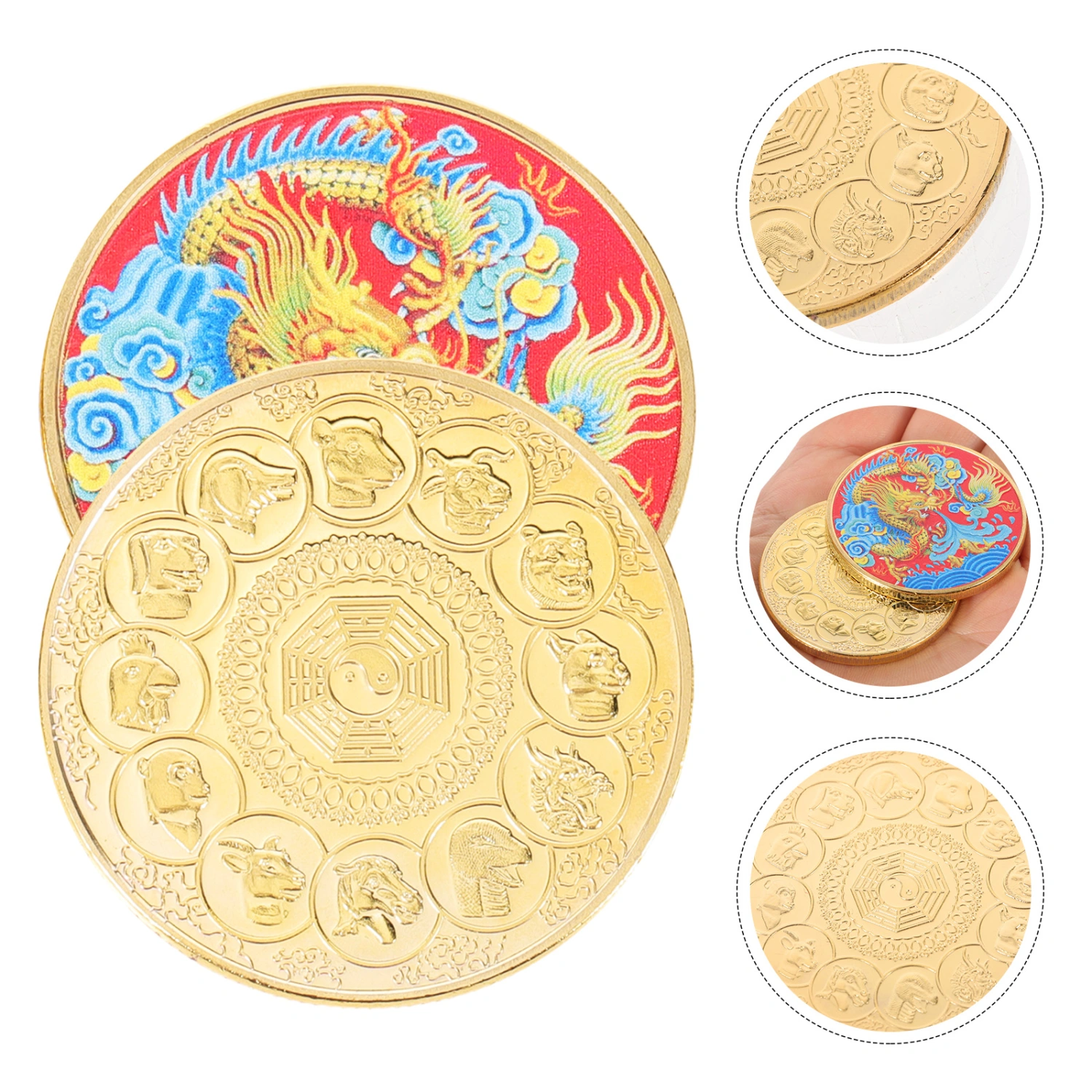 2Pcs Chinese Zodiac Year Of Dragon Coin Classy Commemorative Traditional Dragon Coin
