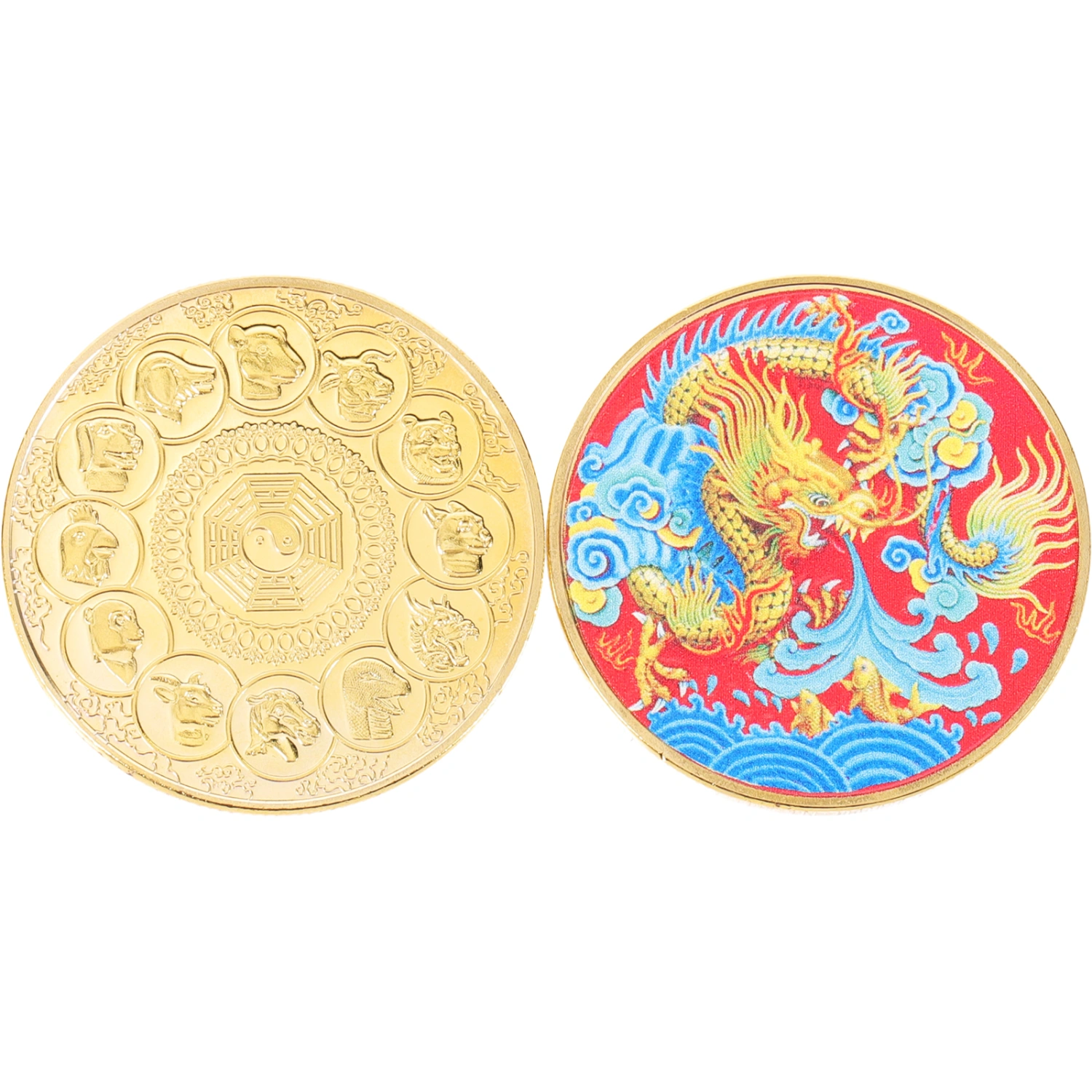 2Pcs Chinese Zodiac Year Of Dragon Coin Classy Commemorative Traditional Dragon Coin