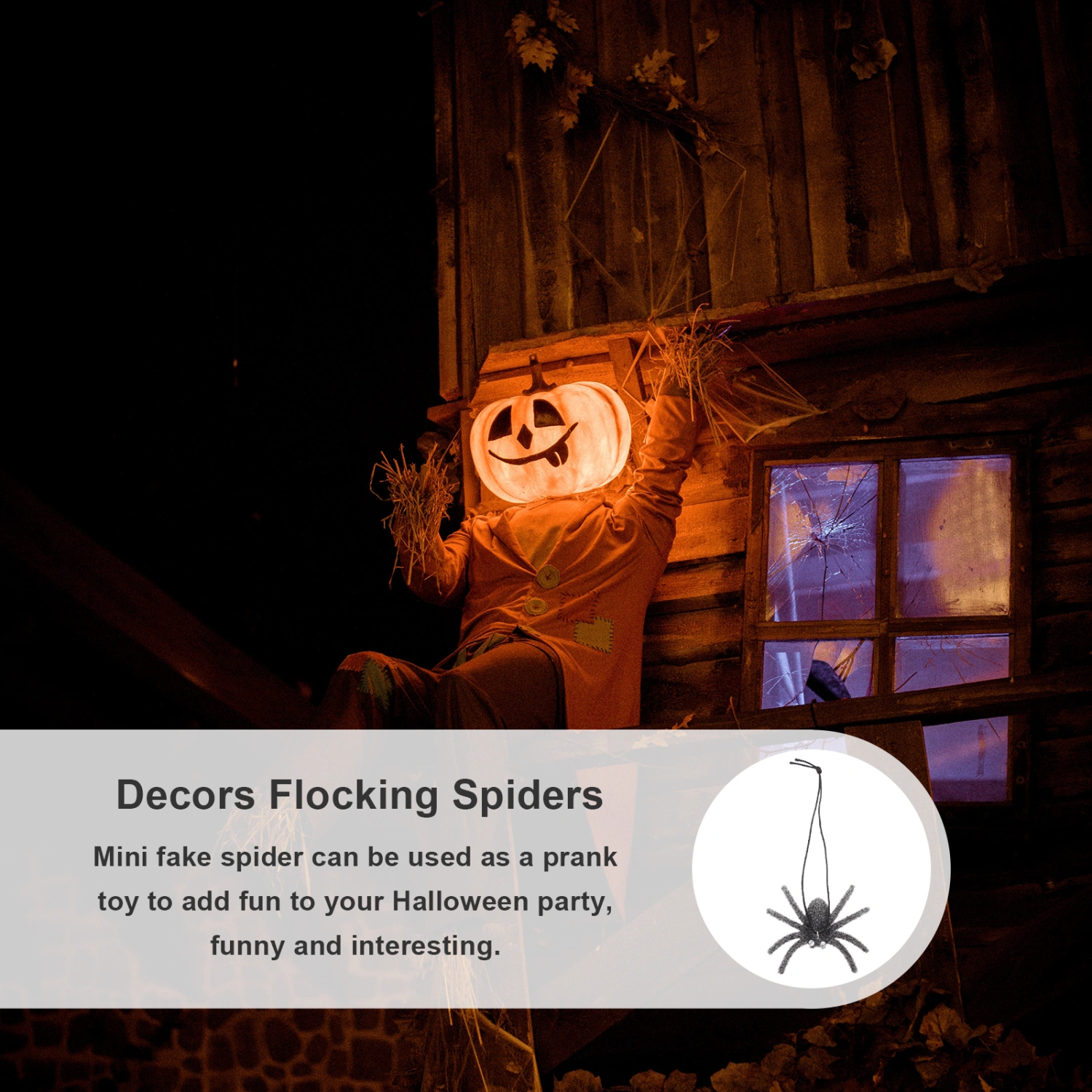 5pcs Halloween Spider Decors Flocking Spiders with Lanyard Halloween Haunted House Decorations