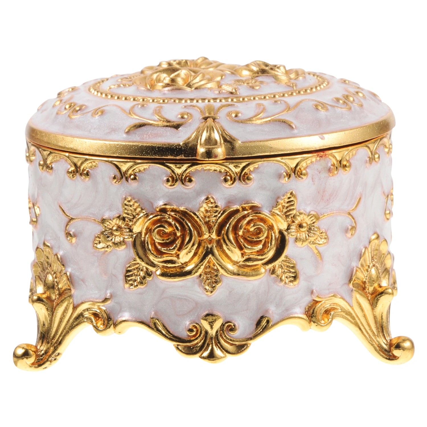 Alloy Jewelry Organizer Decorative Relief Flower Pattern Trinket Box Vintage Style Jewelry Box