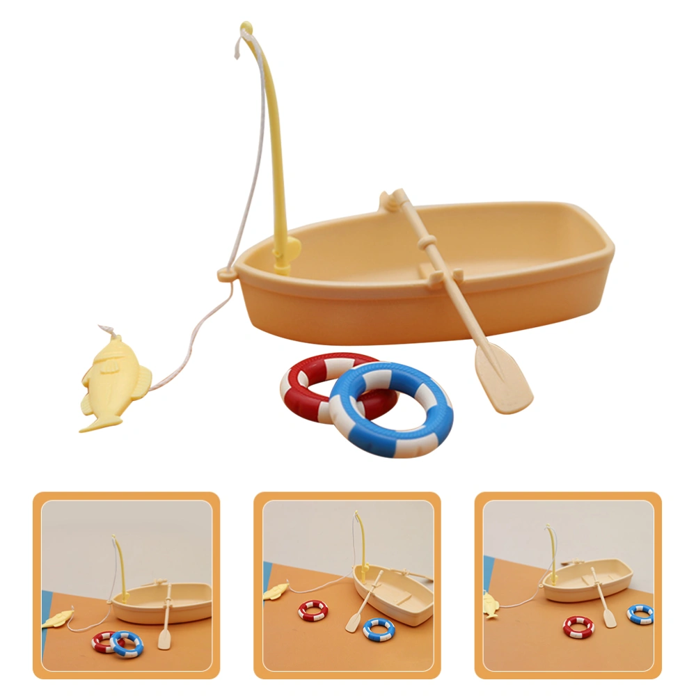 1 Set of Mini Fishing Boat Swimming Ring Set Mini House Fishing Boat Model Doll Fishing Boat Decor