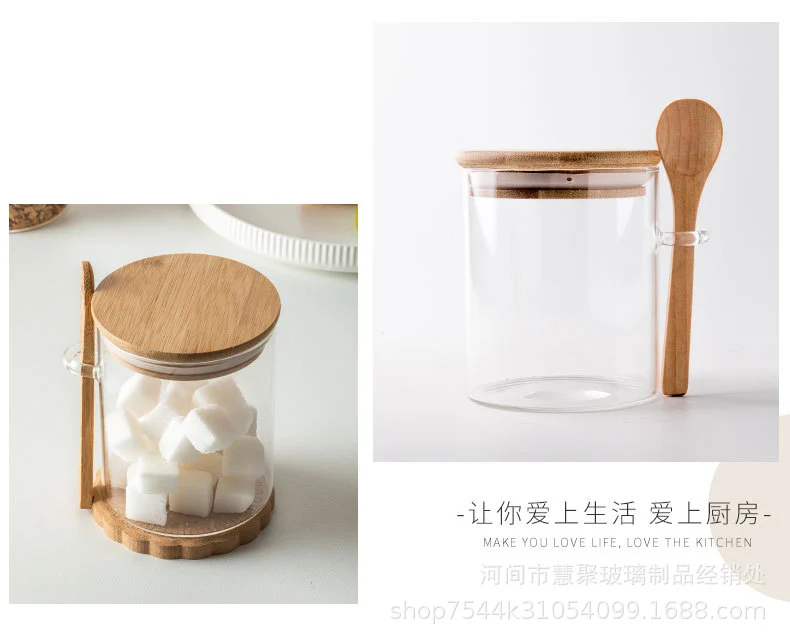 2pcs Glass Jars Containers with Airtight Lids Spoon Clear Food Storage Canisters for Cookie