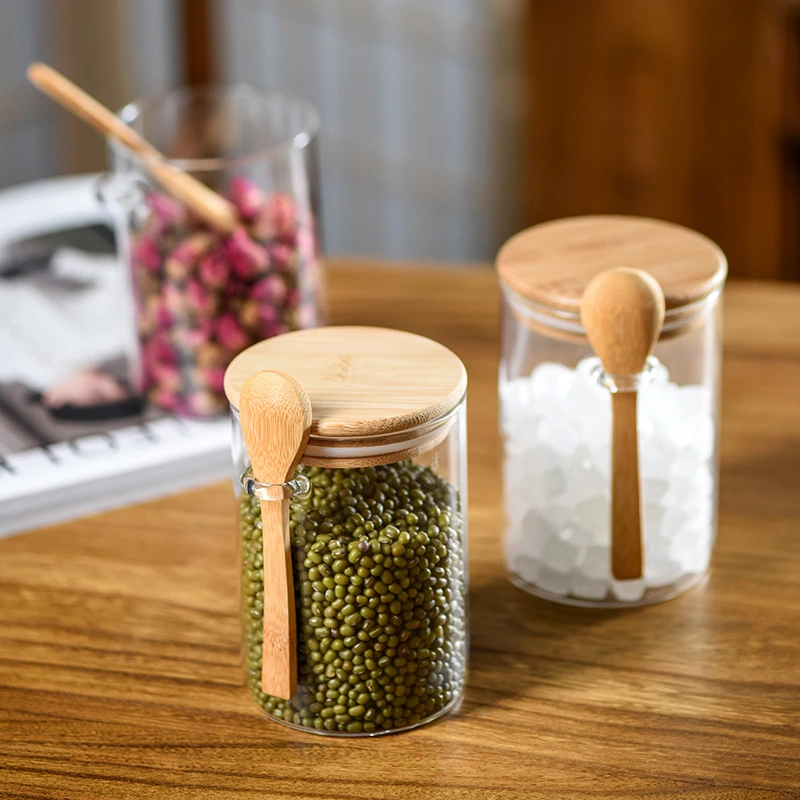 2pcs Glass Jars Containers with Airtight Lids Spoon Clear Food Storage Canisters for Cookie