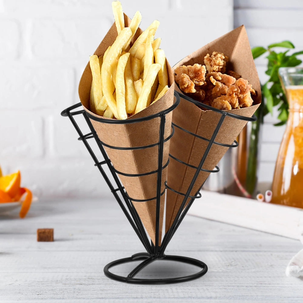 French Fries Stand Cone Basket Fry Holder Metal Snack Fried Chicken Display Rack(4 Holes Type)