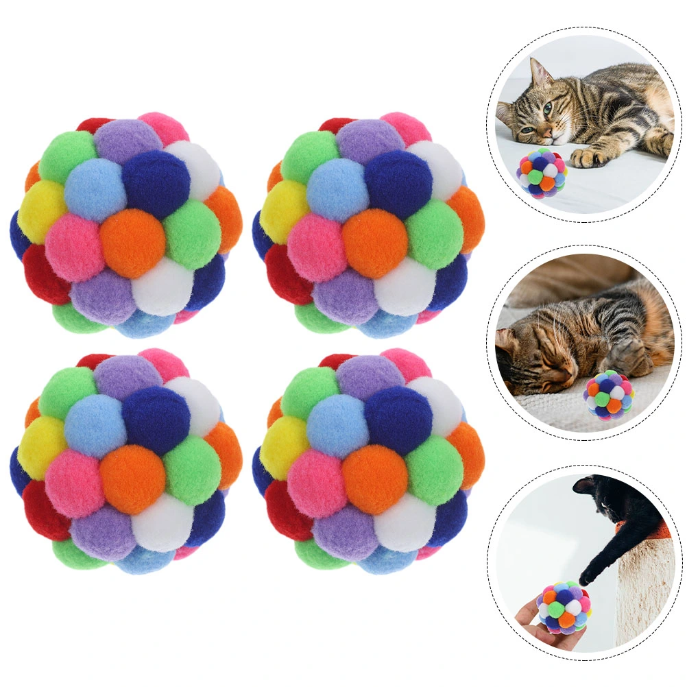 4pcs Cat Toy Balls with Bells Cat Fuzzy Balls, Interactive Cat Toys Indoor Cats Ball Toys