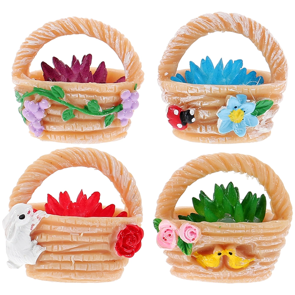 4pcs Micro Landscape Flower Basket Ornament Assorted Mini Flower Basket Ornament