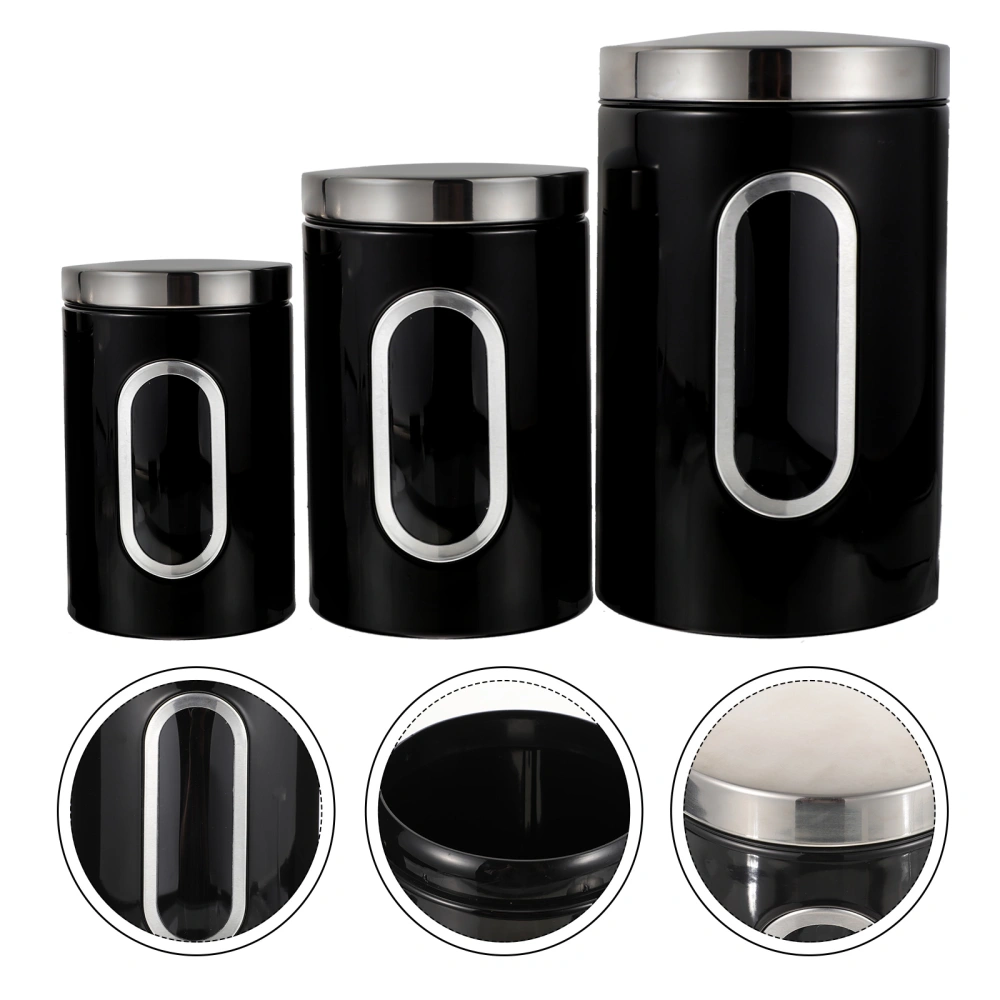 3pcs Storage Jar with Lid and Window Kitchen Canisters Kitchen Jars with Window