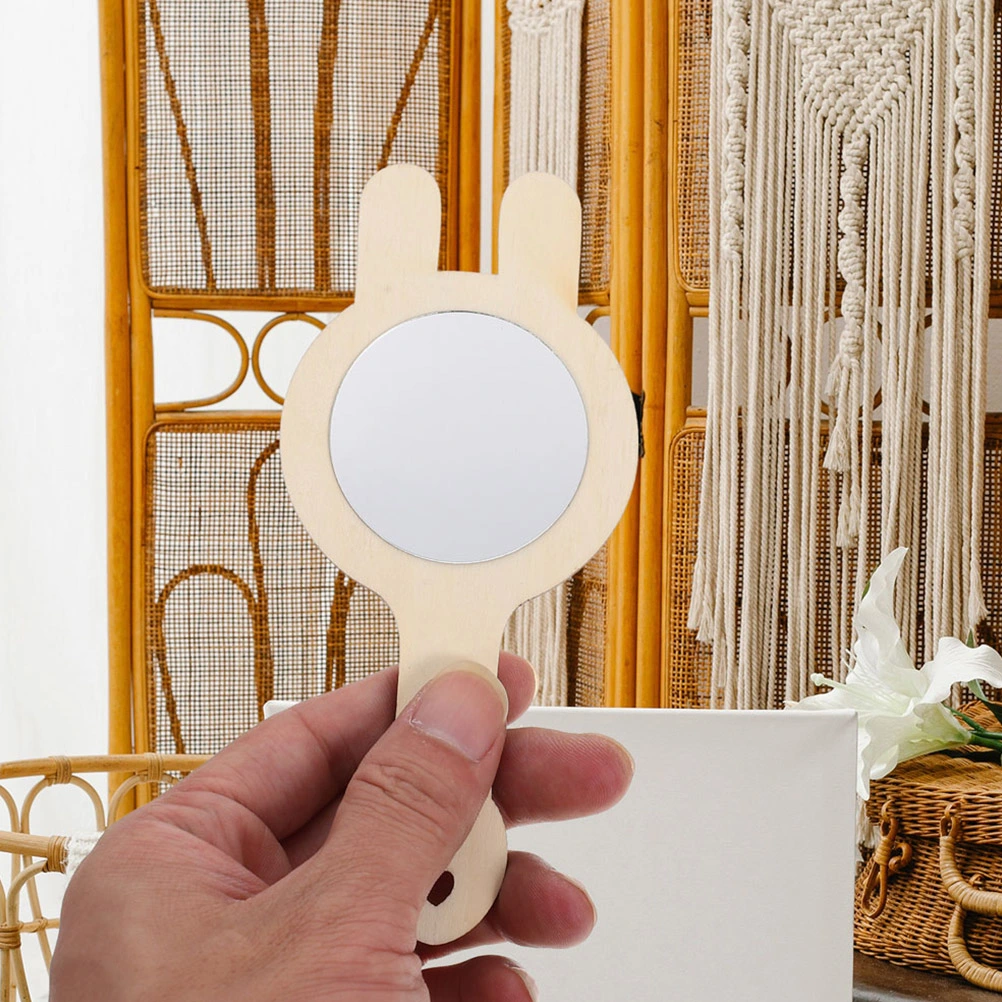 6 pcs DIY Wooden Mirror Mini Wooden Handheld Mirror Craft Unpainted Wooden Mirror for Kids