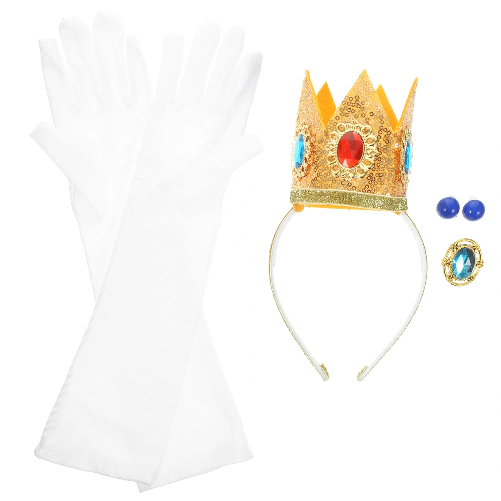 1 set of Women Girls Princess Costume Accessories Crown Hair Hoop Earrings Gloves Brooch