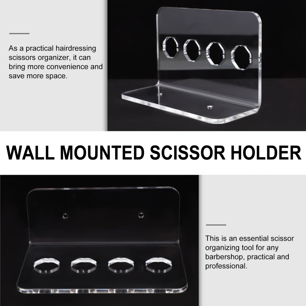 Acrylic Scissor Holder 4-Slot Wall Mounted Scissor Holder Rack Hairdresser Scissor Comb Organizer