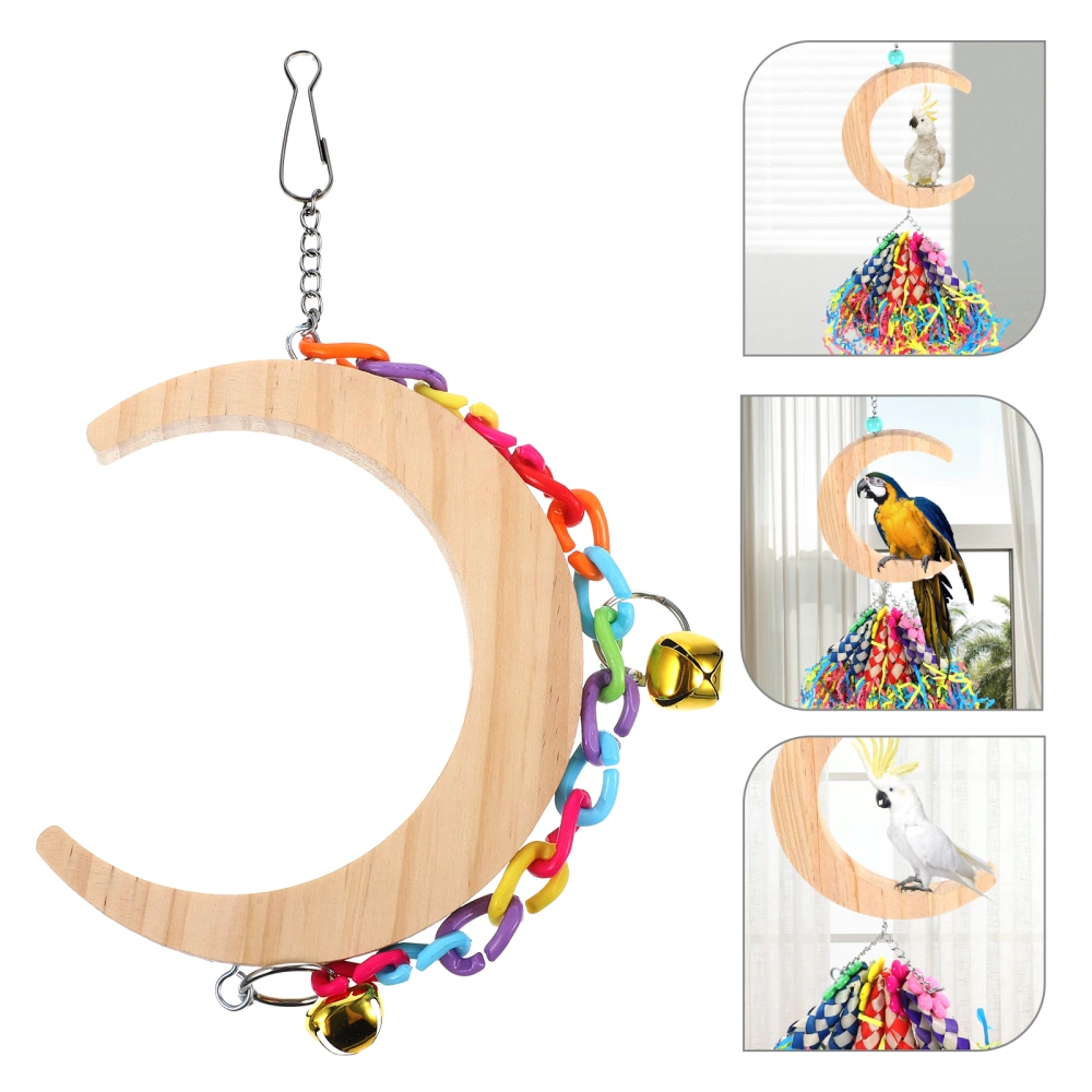 Bird Moon Shaped Swing Parrot Swing Toy Wood Parrot Swing Toy for Bird Cage