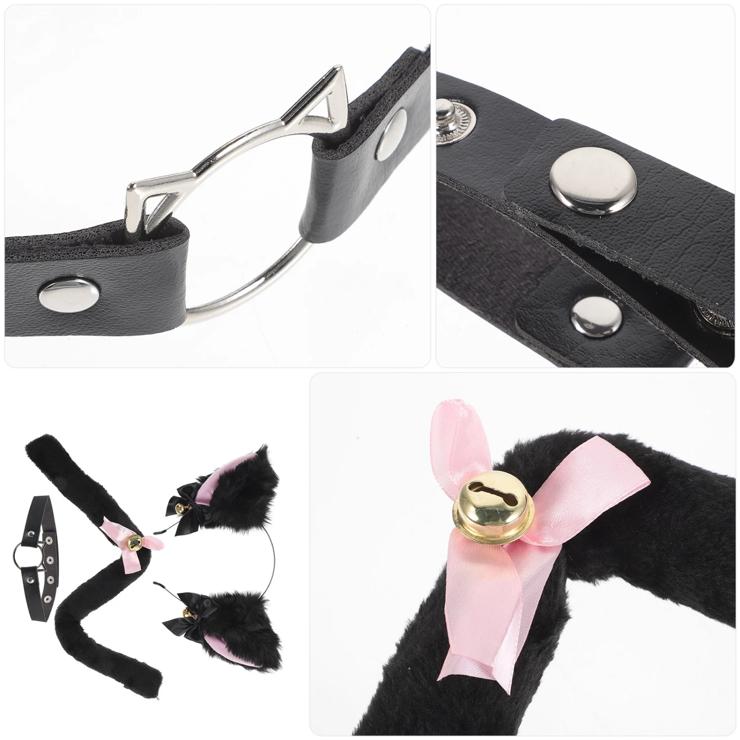 1 Set Cat Ears and Tail Costume Accessories Including Cat Ears Headband Animal Tail and Choker Necklace