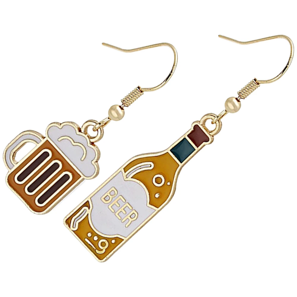 1 Pair Beer Earrings Asymmetrical Beer Cup Beer Bottle Earrings for Women Teen Girls