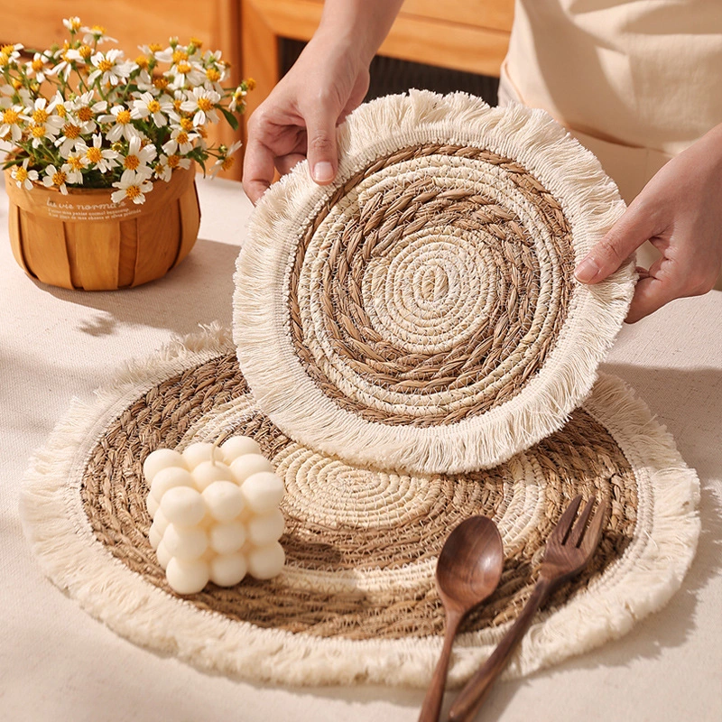 2pcs Woven Coaster Weave Placemat Round Drinks Woven Placemat Dining Table Accessory