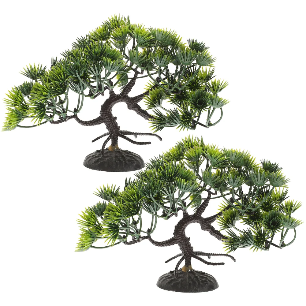 2Pcs Artificial Bonsai Tree Fake Plant Fish Tank Decoration Aquarium Fake Pine Tree Bonsai Ornament