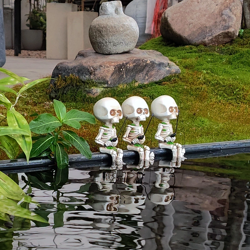 Fishing Skeleton Ornament Resin Decoration Desktop Decor Pool Fishing Skeleton Statue