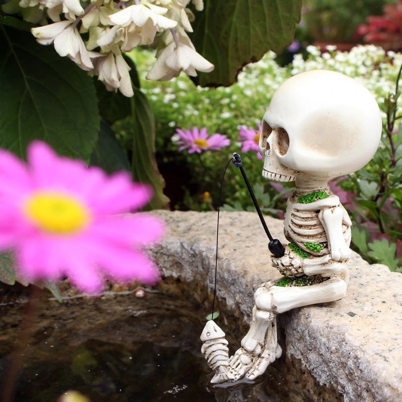 Fishing Skeleton Ornament Resin Decoration Desktop Decor Pool Fishing Skeleton Statue