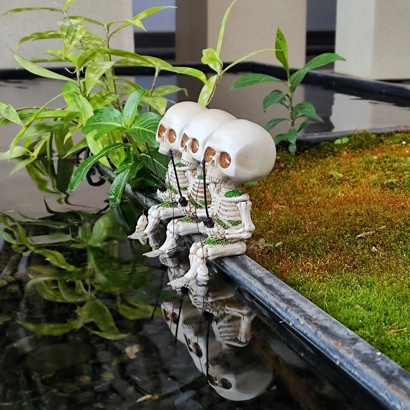 Fishing Skeleton Ornament Resin Decoration Desktop Decor Pool Fishing Skeleton Statue