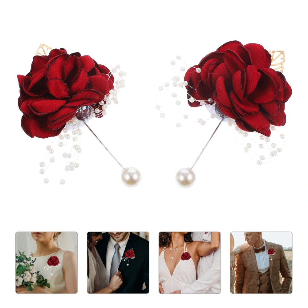 2pcs Rose Boutonniere Prom Flower Brooch Artificial Rose Boutonniere for Bride Bridesmaid