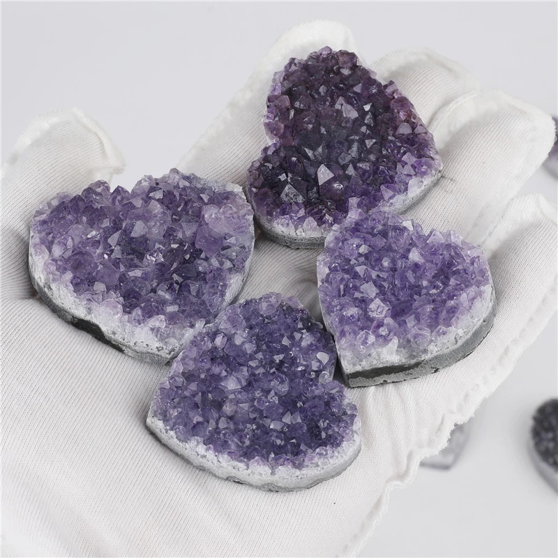 Heart Crystal Stone Ornament Natural Amethyst Craft Decorative Crystal Stone Decoration Table Decor
