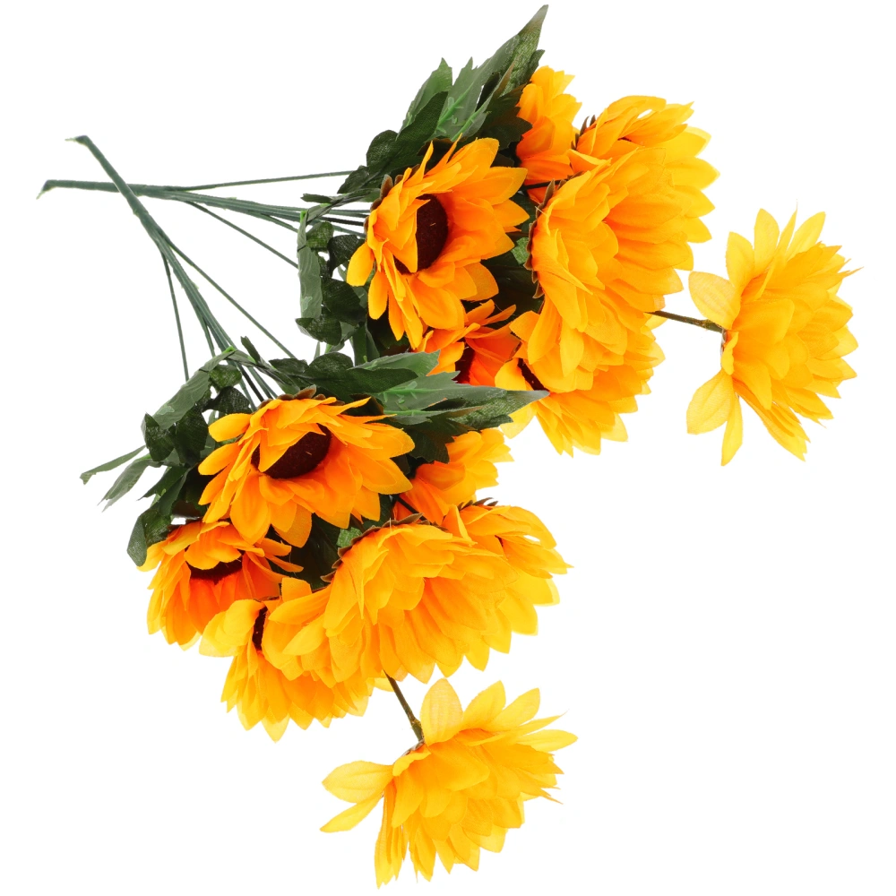 2pcs Artificial Sunflower Bunches Fake 7-head Sunflower Realistic Plants Decor