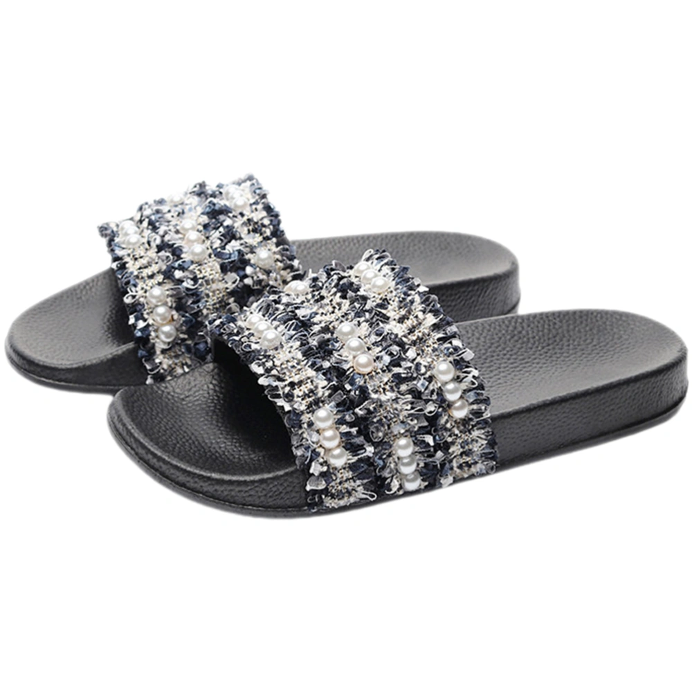 1 Pair Women Pearl Sandals Braided Pearl Flat Sandals Summer Flat Sandals Slippers