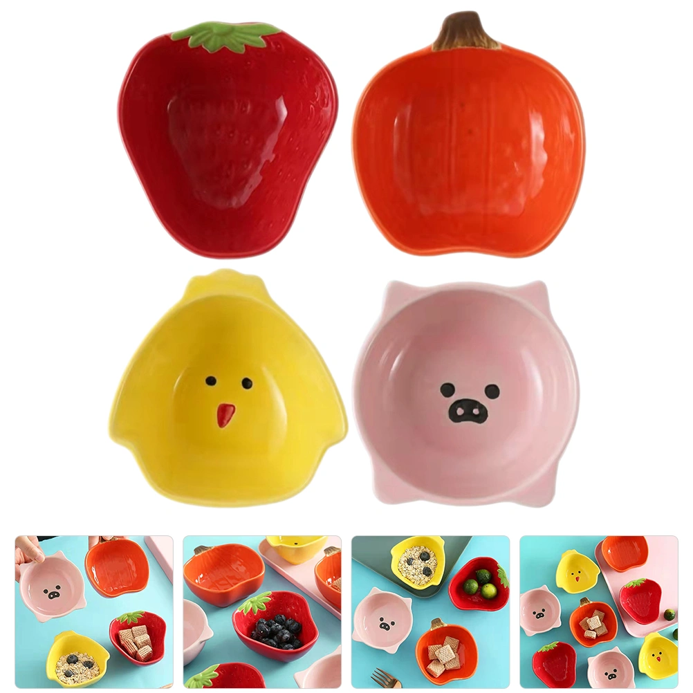4 pcs Appetizer Ceramic Bowl Sauce Dish Ceramic Serving Bowl Cartoon Ceramic Small Dish