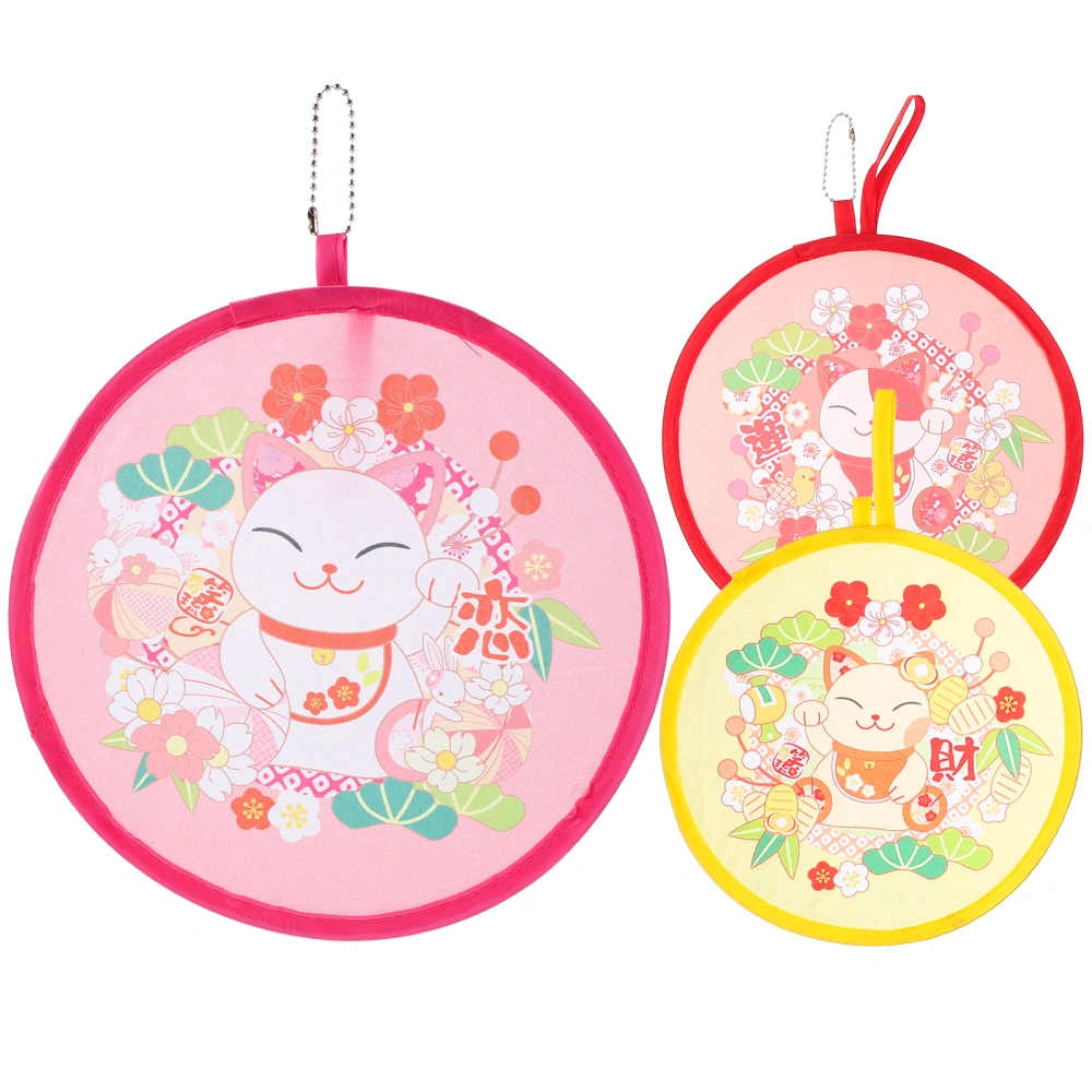 3pcs Decorative Round Folding Fan Cartoon Pattern Handheld Fan Portable Summer Folding Fan