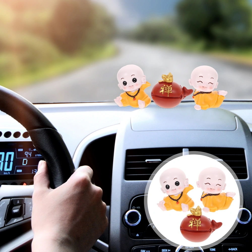 1 Set of Car Interior Small Monk Statue Decoration Office Desktop Ornament Resin Monk Figurine