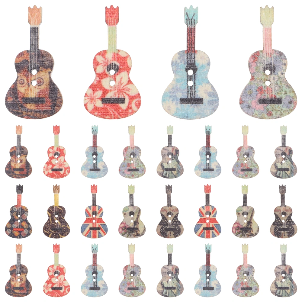 50Pcs Wooden Button DIY Decors Guitar Shaped DIY Accessories Guitar Craft Decors