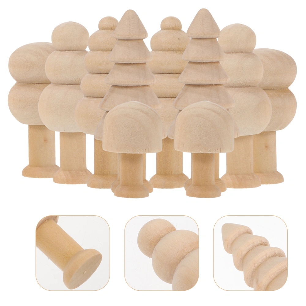 10pcs Unfinished Wooden Tree DIY Tree Mini Wooden Trees for Painting Craft Decorations