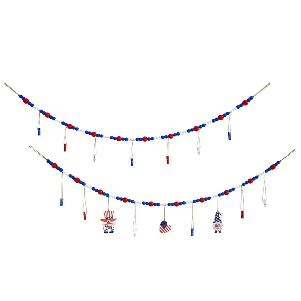 2Pcs Independence Day Wood Bead Garland with Photo Clips Wooden Beads String Garland Decors