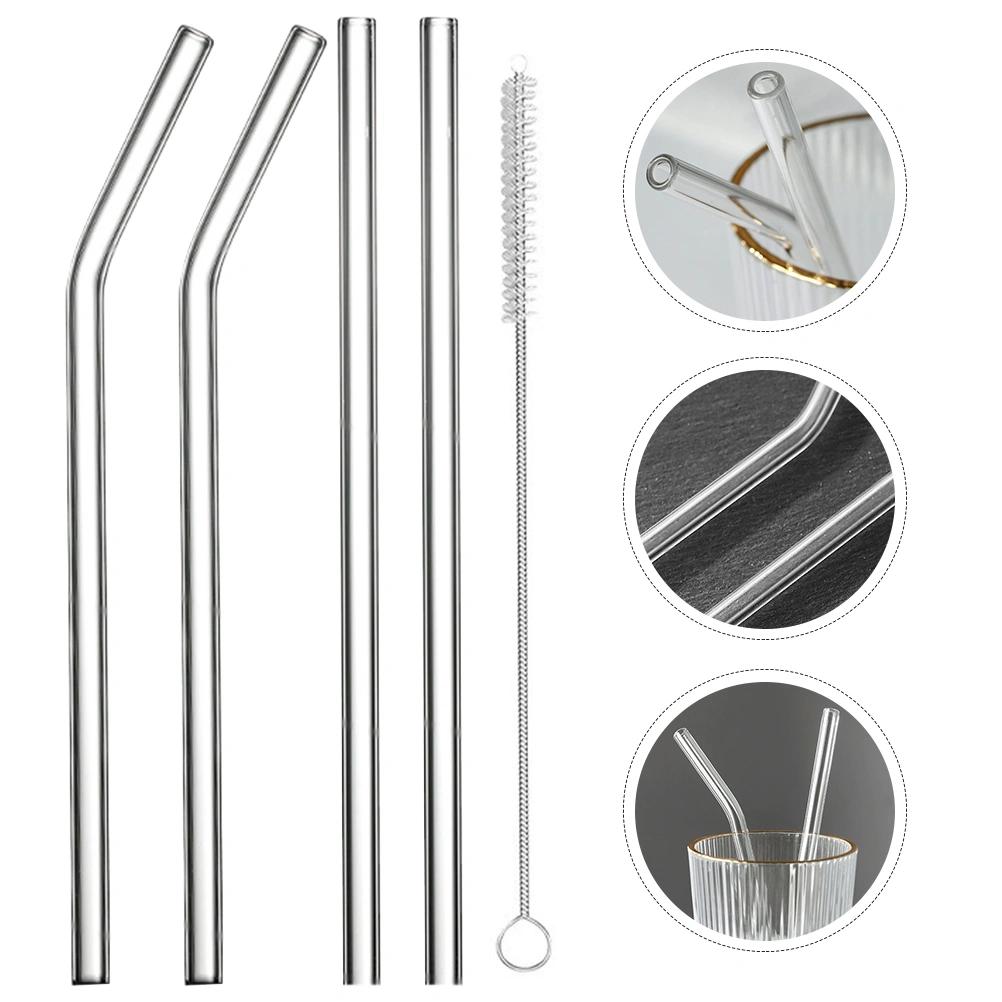 1 Set of Clear Glass Straws Drinking Sucking Pipes Household Reusable Straws Party Favors