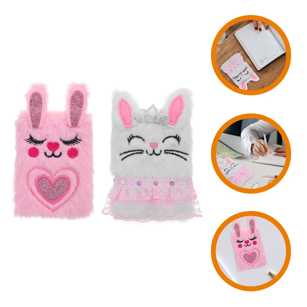 2pcs Plush Diary Book Lovely Bunny Writing Notepad Cartoon Girl Notepad Diary