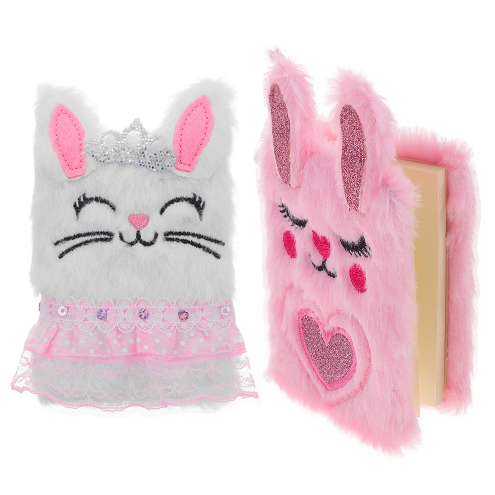 2pcs Plush Diary Book Lovely Bunny Writing Notepad Cartoon Girl Notepad Diary